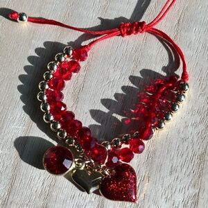 Elegant Red Heart Charm Bracelet
